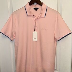 Ben Sherman NWT Tipped Cotton Blend Polo Shirt in Think Pink